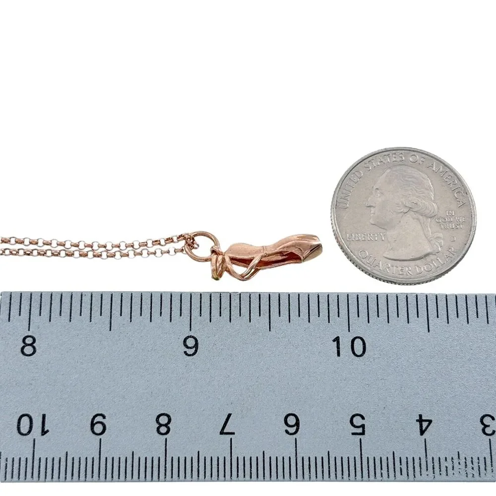 Rose Gold-Tone Sterling Silver 925 Ballerina Toe Shoe Charm Necklace 16